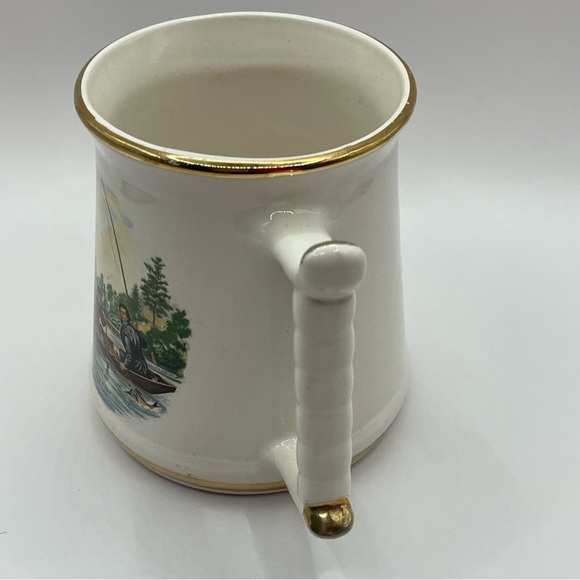 Vintage Prince William Pottery 22 Carrat Mug Currier & Ives Catching a Trout - Picture 4 of 11